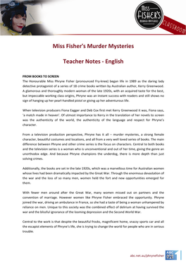 Miss Fisher's Murder Mysteries Teacher Notes