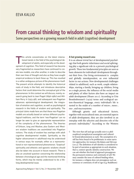 From Causal Thinking to Wisdom and Spirituality Some Perspectives on a Growing Research Field in Adult (Cognitive) Development