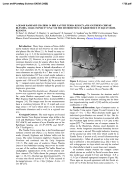 Ages of Rampart Craters in the Xanthe Terra Region and Southern Chryse Planitia, Mars: Implications for the Distribution of Ground Ice in Equatorial Regions