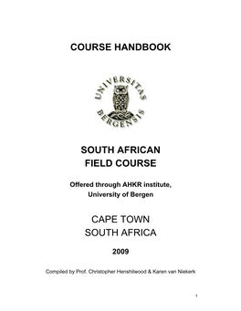 Course Handbook South African Field Course Cape