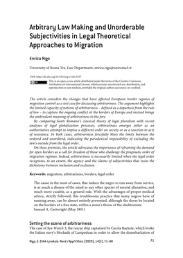 Arbitrary Law Making and Unorderable Subjectivities in Legal Theoretical Approaches to Migration