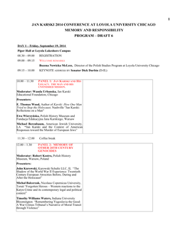 1 Jan Karski 2014 Conference at Loyola University Chicago Memory and Responsibility Program – Draft 6