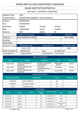 Khadi Institution Profile Khadi and Village Industries