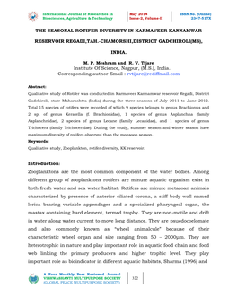 The Seasonal Rotifer Diversity in Karmaveer Kannamwar