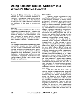 Doing Feminist Biblical Criticism in a Women's Studies Context