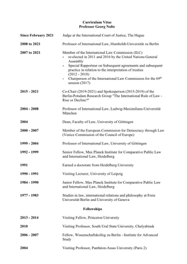 Curriculum Vitae Professor Georg Nolte Since February 2021 Judge