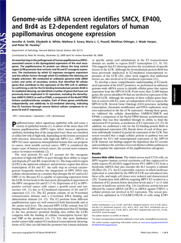 Genome-Wide Sirna Screen Identifies SMCX, EP400, and Brd4 As E2