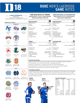 Duke Men's Lacrosse Game Notes