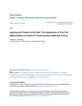 Applying the Present to the Past: the Experiences of Five Civil Rights Rabbis in Context of Contemporary Leadership Theory