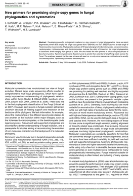 New Primers for Promising Single-Copy Genes in Fungal Phylogenetics and Systematics