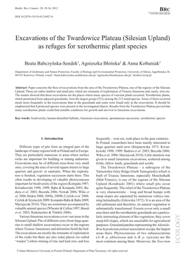 Excavations of the Twardowice Plateau (Silesian Upland) As Refuges for Xerothermic Plant Species
