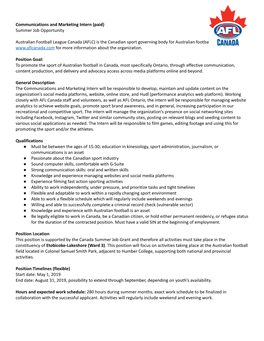 Communications and Marketing Intern (Paid) Summer Job Opportunity