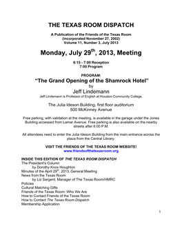 Monday, July 29 , 2013, Meeting