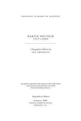 Martin Deutsch 1 9 1 7 — 2 0 0 2