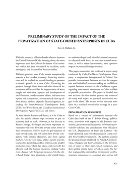 Preliminary Study of the Impact of the Privatization of State-Owned Enterprises in Cuba