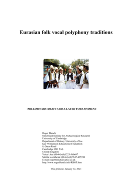 Eurasian Folk Vocal Polyphony Traditions