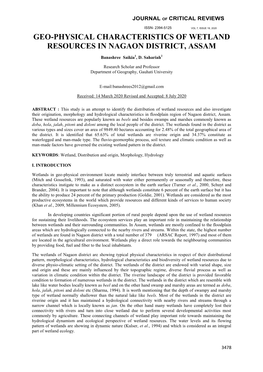 Geo-Physical Characteristics of Wetland Resources in Nagaon District, Assam