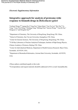 Integrative Approach for Analysis of Proteome-Wide Response to Bismuth Drugs in Helicobacter Pylori