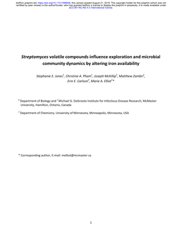 Streptomyces Volatile Compounds Influence Exploration and Microbial Community Dynamics by Altering Iron Availability