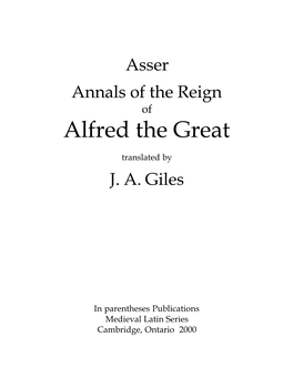 Annals of the Reign of Alfred the Great