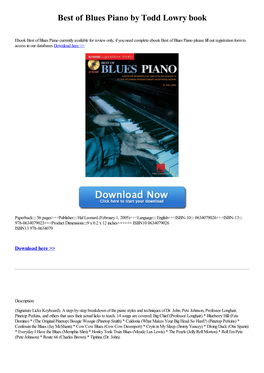 Best of Blues Piano by Todd Lowry [Book]