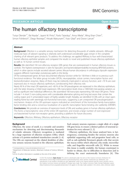 The Human Olfactory Transcriptome Tsviya Olender1*, Ifat Keydar1, Jayant M