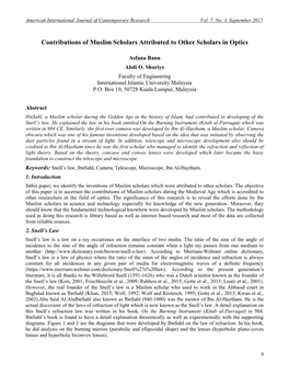 Contributions of Muslim Scholars Attributed to Other Scholars in Optics