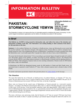 Pakistan: Storm/Cyclone Yemyin; Information Bulletin No