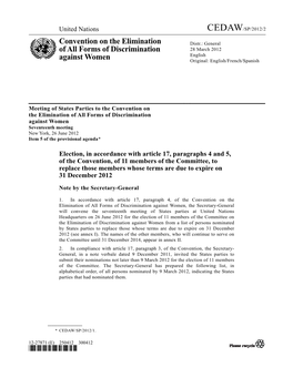 Convention on the Elimination of All Forms of Discrimination Against Women Seventeenth Meeting New York, 26 June 2012 Item 5 of the Provisional Agenda*