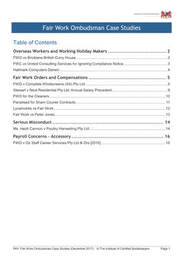 Fair Work Ombudsman Case Studies