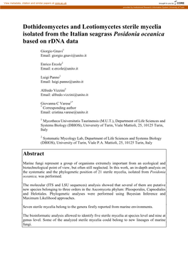 Dothideomycetes and Leotiomycetes Sterile Mycelia Isolated from the Italian Seagrass Posidonia Oceanica Based on Rdna Data