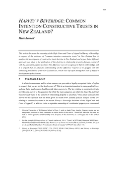 Harvey V Beveridge: Common Intention Constructive Trusts in New Zealand?