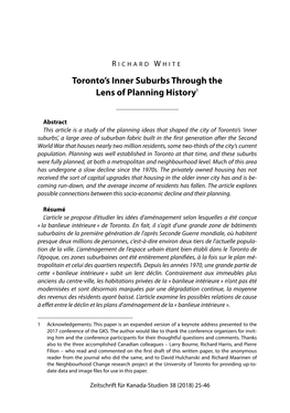 Toronto's Inner Suburbs Through the Lens of Planning History1