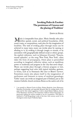 Lnvoking Pedro De Escobar: the Persistence of Cananea and the Placing Oftradition1