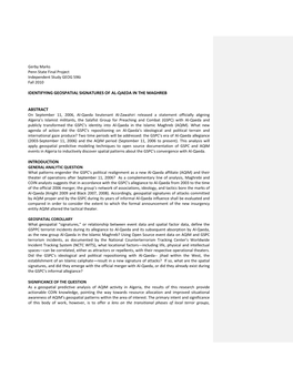 Identifying Geospatial Signatures of Al-Qaeda in the Maghreb Abstract Introduction