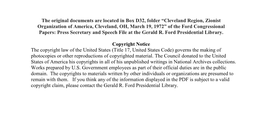 Cleveland Region, Zionist Organization of America, Cleveland, OH, March 19, 1972” of the Ford Congressional Papers: Press Secretary and Speech File at the Gerald R