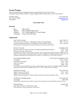Gernot Wagner Clinical Associate Professor, Department of Environmental Studies, New York University Associated Clinical Professor, Robert F