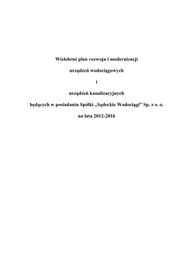 Wieloletni Plan Rozwoju I Modernizacji Urządzeń Wodociągowych I