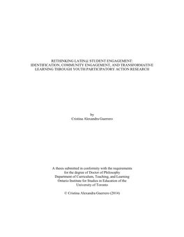 Rethinking Latin@ Student Engagement: Identification, Community Engagement, and Transformative Learning Through Youth Participatory Action Research