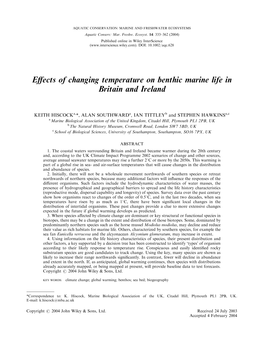 Effects of Changing Temperature on Benthic Marine Life in Britain And