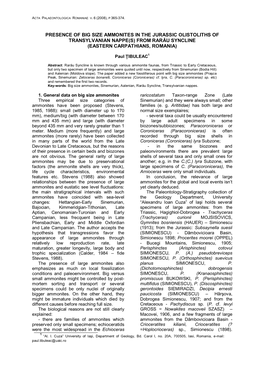 Presence of Big Size Ammonites in the Jurassic Olistoliths of Transylvanian Nappe(S) from Rarău Syncline (Eastern Carpathians, Romania)