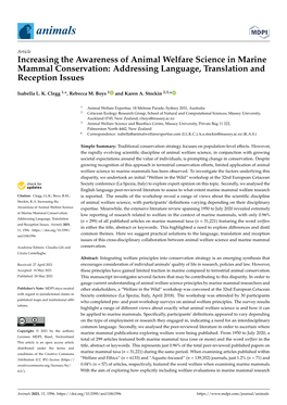 Increasing the Awareness of Animal Welfare Science in Marine Mammal Conservation: Addressing Language, Translation and Reception Issues