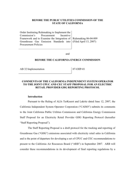 July 2, 2007 Comments to the CPUC and CEC Staff