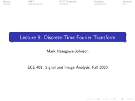 Lecture 9: Discrete-Time Fourier Transform