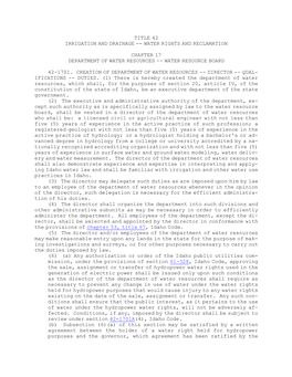 Title 42 Irrigation and Drainage -- Water Rights and Reclamation Chapter 17 Department of Water Resources