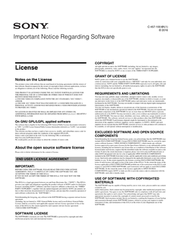 Important Notice Regarding Software License