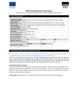 ERM Household Assessment Report (Should Be Written and Submitted ASAP After the Completion of Rapid Need Assessment)