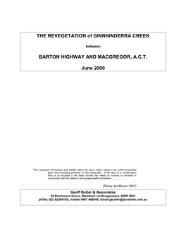Ginnninderra Creek Report