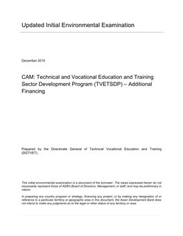 Technical and Vocational Education and Training Sector Development Program (TVETSDP) – Additional Financing