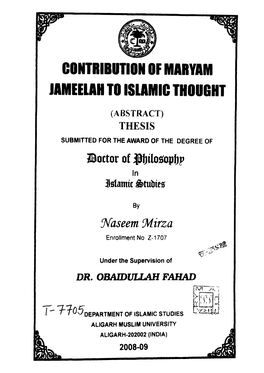 Contribution of Maryam Jameelah to Islamic Thought